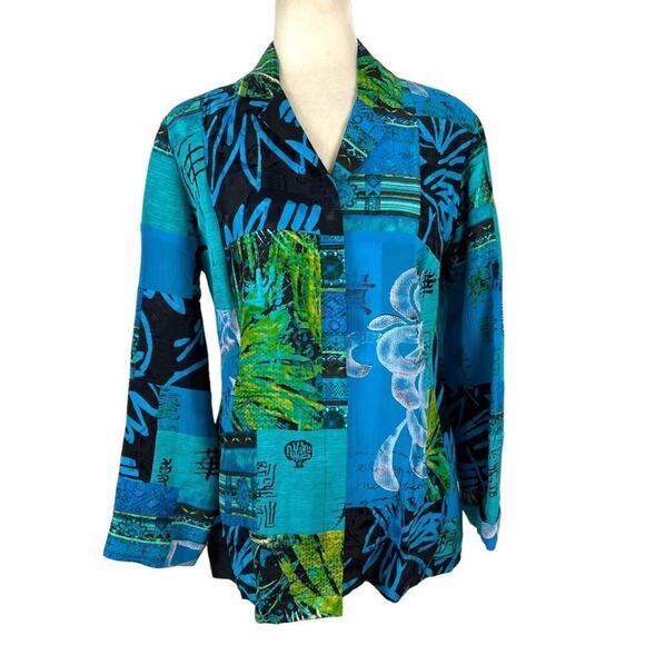 Chico's Jackets & Blazers - Chico's Oriental Art-to-Wear Patchwork Silk Linen Blazer Jacket Turquoise SZ 4